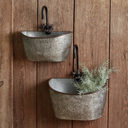 Set of Two Galvanized Washtub Wall Bins