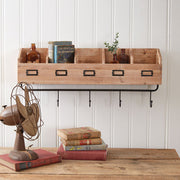 Wood Shelf Organizer with Hooks