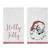 Kringle Chenille Holly Jolly White Muslin Tea Towel Set of 2 19x28