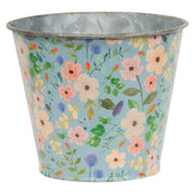Vintage Blue Floral Metal Bucket