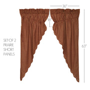 Burgundy Check Scalloped Prairie Short Panel Set of 2 63x36x18