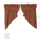 Burgundy Check Scalloped Prairie Swag Set of 2 36x36x18