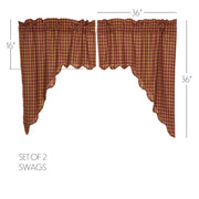 Burgundy Check Scalloped Swag Set of 2 36x36x16