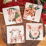 Christmas Farm Animals Resin Coasters (Set of 4)