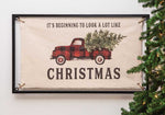 Christmas Buffalo Check Truck Fabric Sign