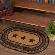 Farmhouse Jute Rug Oval Stencil Stars w/ Pad 24x36