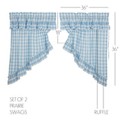 Annie Buffalo Blue Check Ruffled Prairie Swag Set of 2 36x36x18