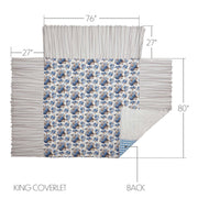 Annie Blue Floral Ruffled King Coverlet 80x76+27