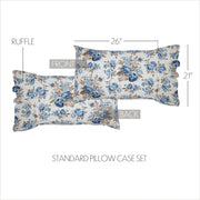 Annie Blue Floral Ruffled Standard Pillow Case Set of 2 21x26+8