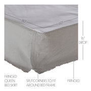 Burlap Dove Grey Fringed Queen Bed Skirt 60x80x16