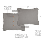 Burlap Dove Grey Standard Sham w/ Fringed Ruffle 21x27