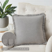 Burlap Dove Grey Pillow w/ Fringed Ruffle 18x18