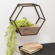 Wood & Metal Hexagon Wall Planter