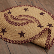 Burgundy Tan Jute Rug Oval Stencil Stars w/ Pad 24x36