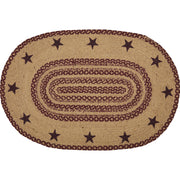 Burgundy Tan Jute Rug Oval Stencil Stars w/ Pad 24x36