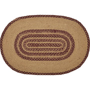 Burgundy Tan Jute Rug Oval Stencil Stars w/ Pad 24x36