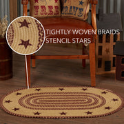 Burgundy Tan Jute Rug Oval Stencil Stars w/ Pad 24x36
