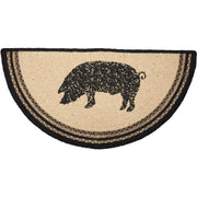 Sawyer Mill Charcoal Pig Jute Rug Half Circle w/ Pad 16.5x33