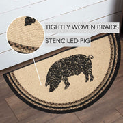Sawyer Mill Charcoal Pig Jute Rug Half Circle w/ Pad 16.5x33