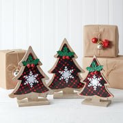 Set of Three Buffalo Plaid Tabletop Trees