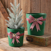 Set of Two Green Buckets with Bows