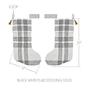 Wintergleam Black White Plaid Stocking 12x20