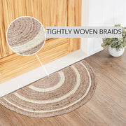 Natural & Creme Jute Rug Half Circle w/ Pad 16.5x33