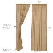 Tobacco Cloth Khaki Panel Fringed Set of 2 84x40