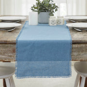 Burlap Blue Runner Fringed 12x48