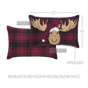 Cumberland Red Black Plaid Holiday Moose Pillow 14x22