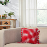 Gallen Red White Pillow Fringed 12x12