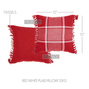 Eston Red White Plaid Pillow Fringed 12x12