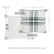 Harper Plaid Green White Pillow Fringed 12x12
