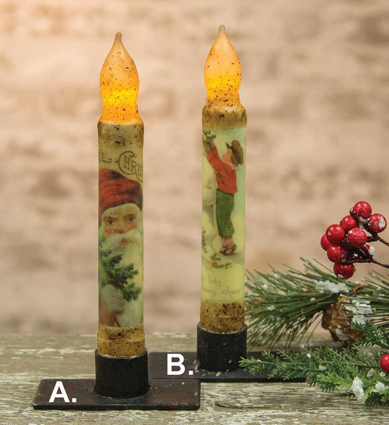Joyful Santa Timer Taper 6" - Burnt Ivory
