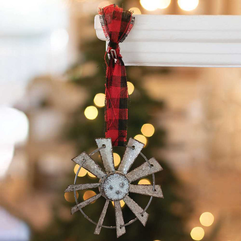 Glittered Windmill Ornament with Buffalo Check Hanger