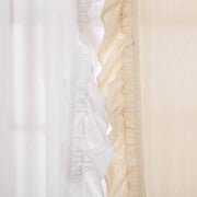 Muslin Ruffled Bleached White Prairie Short Panel Set of 2 63x36x18