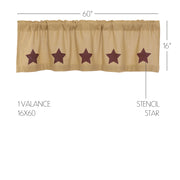 Burlap W/Burgundy Stencil Stars Valance 16x60