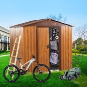 6 Ft. W X 6 Ft. D Metal Storage Shed Appealing horizontal siding in woodgrain with coffee trim to complement