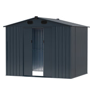 Outdoor Storage Shed, 8' X 6' Galvanized Steel Garden Shed with 4 Vents & Double Sliding Door, Utility Tool Shed Storage House for Backyard, Patio, Lawn