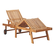 Sun Lounger with Wine Red Cushion Solid Teak Wood