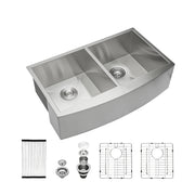 Double Bowl (50/50) Farmhouse Sink- 36"x20"Stainless Steel Apron Front Kitchen Sink 18 Gauge with Two 9" Deep Basin