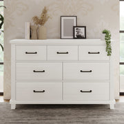 Rustic Farmhouse Style Solid Pine Wood Whitewash Seven-Drawer Dresser for Living Room, Bedroom,White