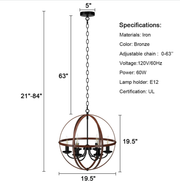 6-Light Orb Chandelier Rustic Vintage Ceiling Lamp
