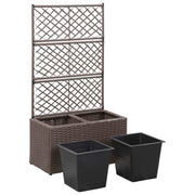 Trellis Raised Bed with 2 Pots 22.8"x11.8"x42.1" Poly Rattan Brown