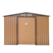 6' x 8' Outdoor Backyard Garden Metal Storage Shed for Utility Tool Storage - Coffee