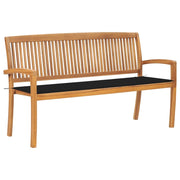 Stacking Patio Bench with Cushion 62.6" Solid Teak Wood