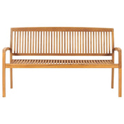 Stacking Patio Bench with Cushion 62.6" Solid Teak Wood