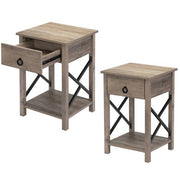 Farmhouse Wood Nightstand - Set of 2  - Bed Sofa Side Table with Drawer