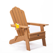 Patio Deck Garden Backyard Furniture Folding Adirondack Chair With Pullout Ottoman With Cup Holder