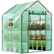 Green House 56" W x 56" D x 76" H,Walk in Outdoor Plant Gardening Greenhouse 2 Tiers 8 Shelves - Window and Anchors Include(Green)-dk